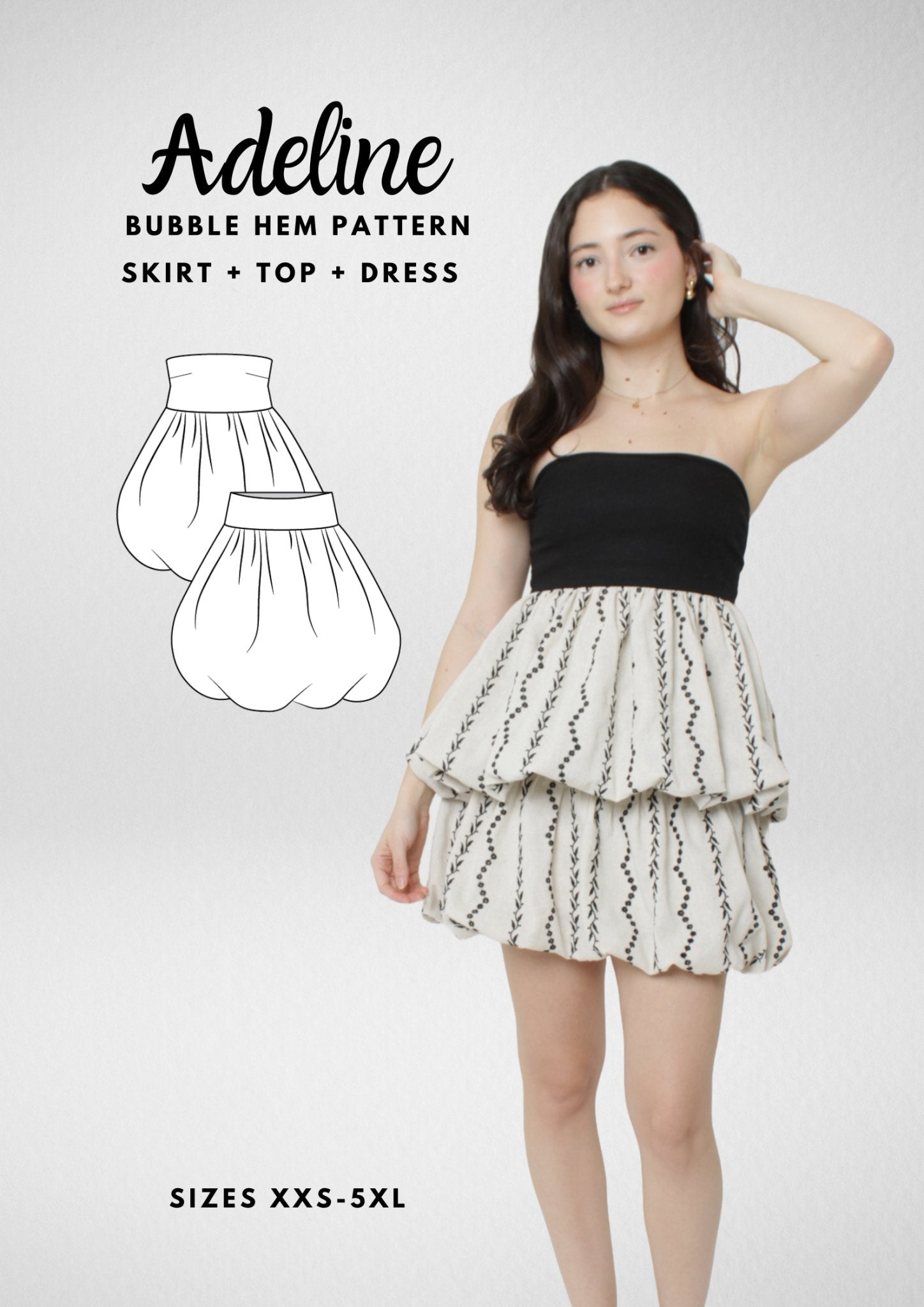 Bubble Hem Top, Dress and Skirt Sewing Pattern [Adeline Top, Dress and Skirt] - Friedlies