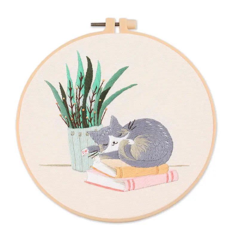 Cat Embroidery Kit - Cat on Books - Friedlies