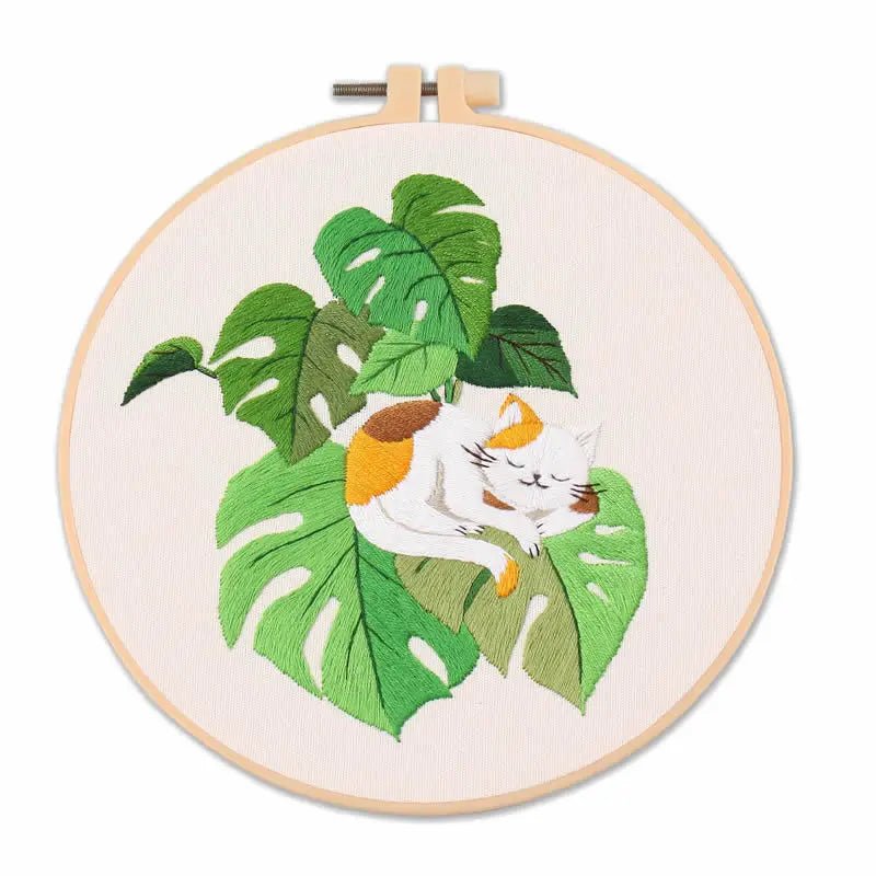 Cat Embroidery Kit - Cat on Plant - Friedlies