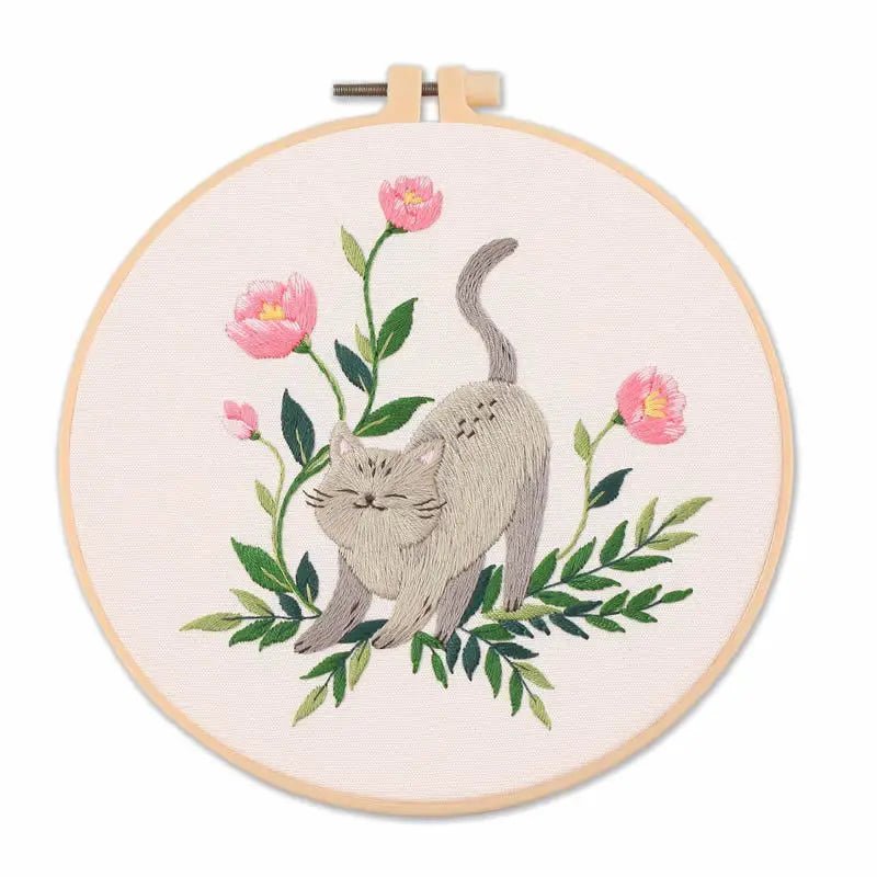 Cat Embroidery Kit - Cat Stretching - Friedlies