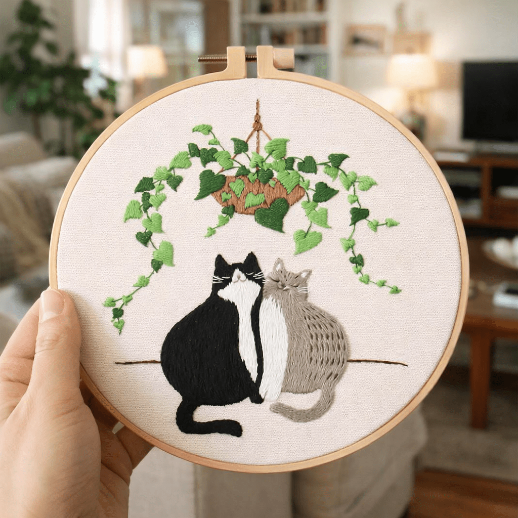 Two Cats Embroidery Living Room