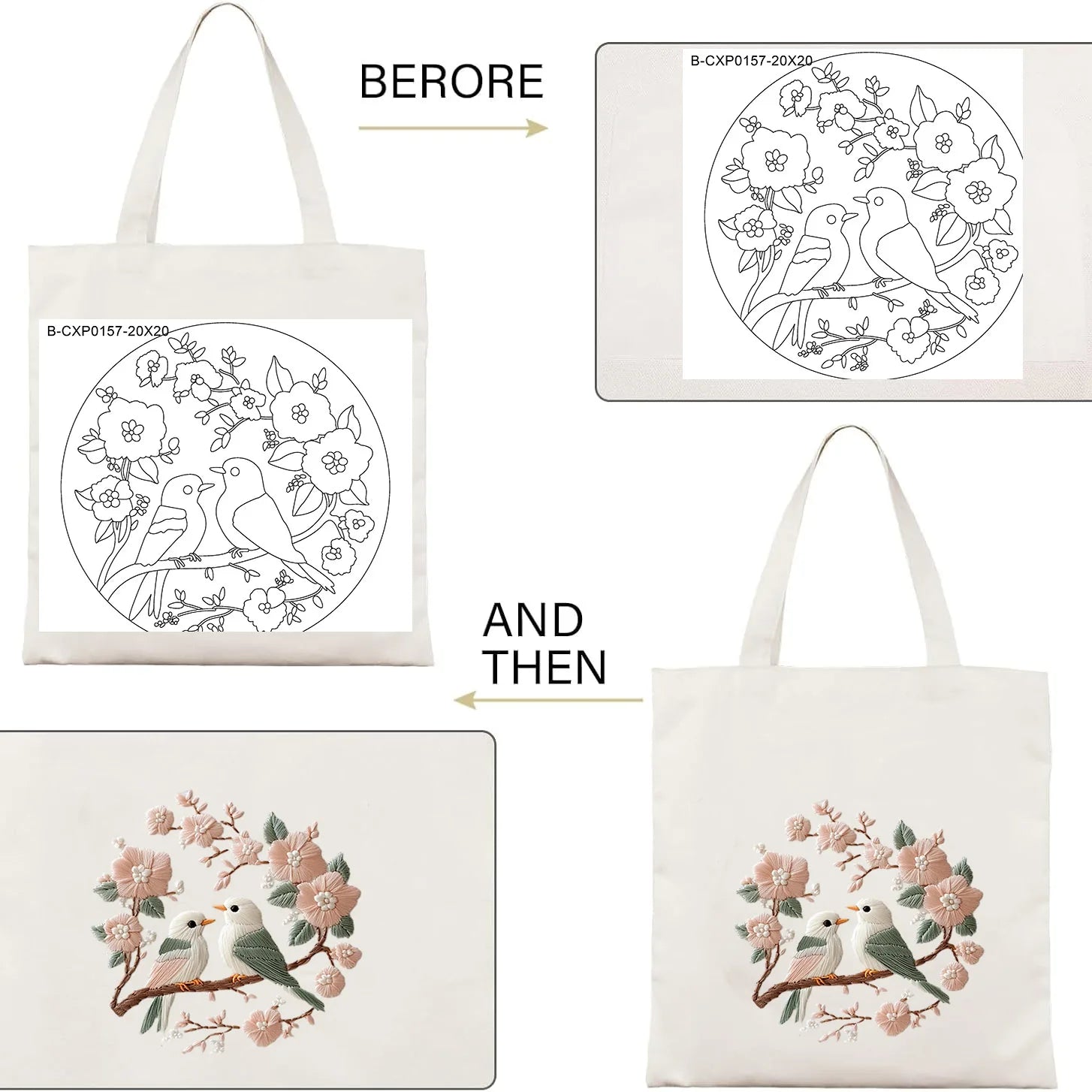 Pink birds Embroidery Bag Kit - Friedlies