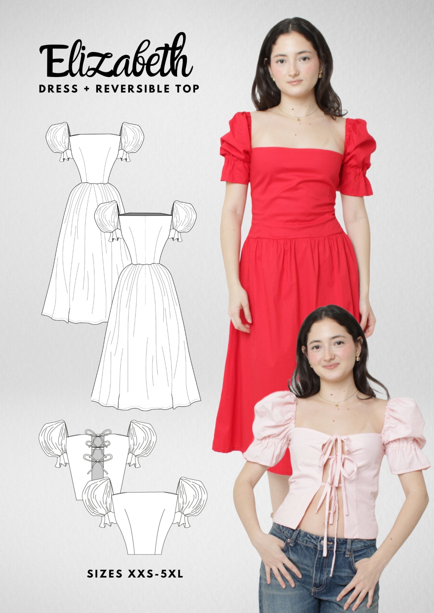 Princess Style Dress and Bow Tops Sewing Pattern [Elizabeth] - Friedlies