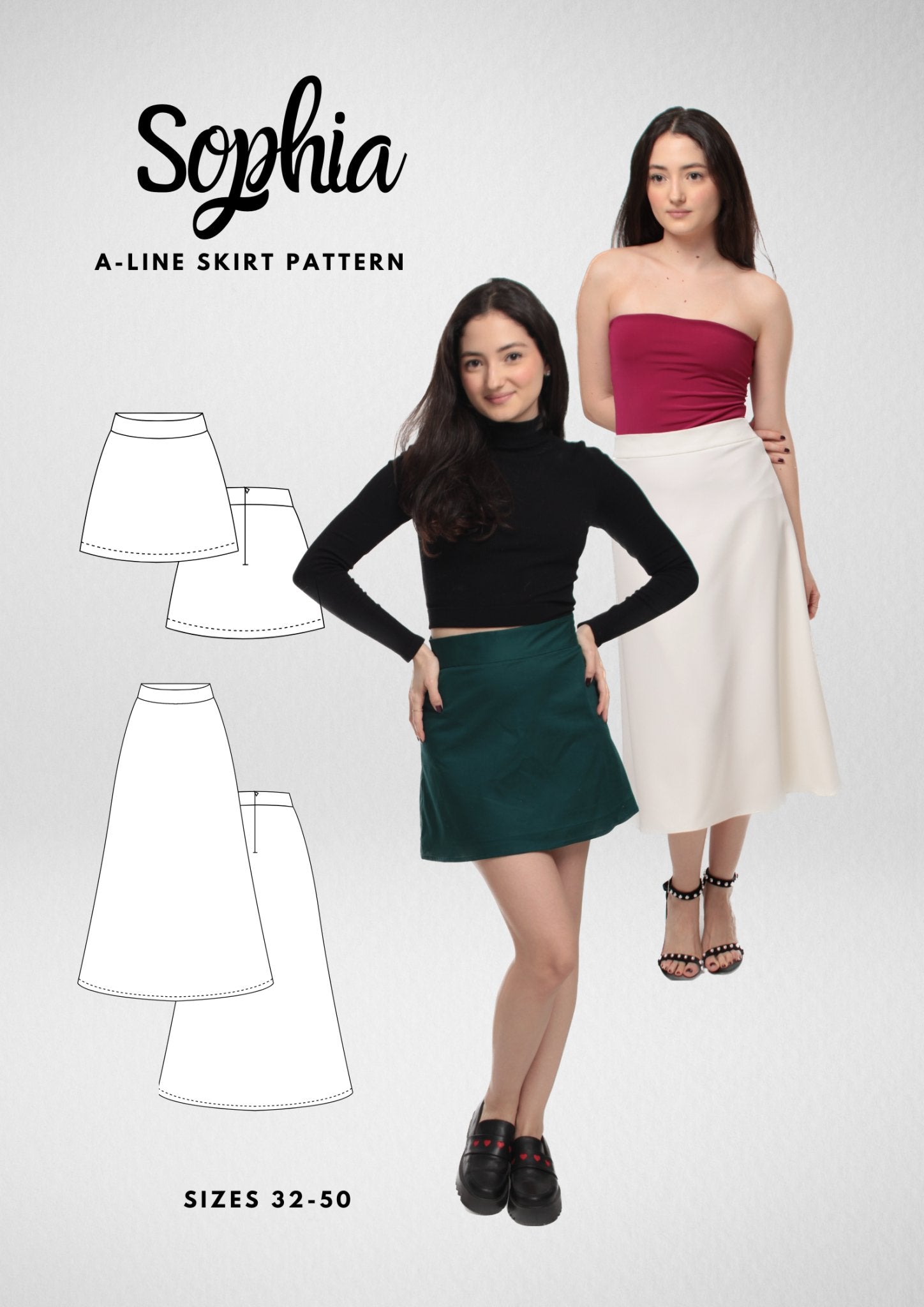 A-Line Skirt PDF Sewing Pattern — Sophia — Mini & Midi Length — Friedlies