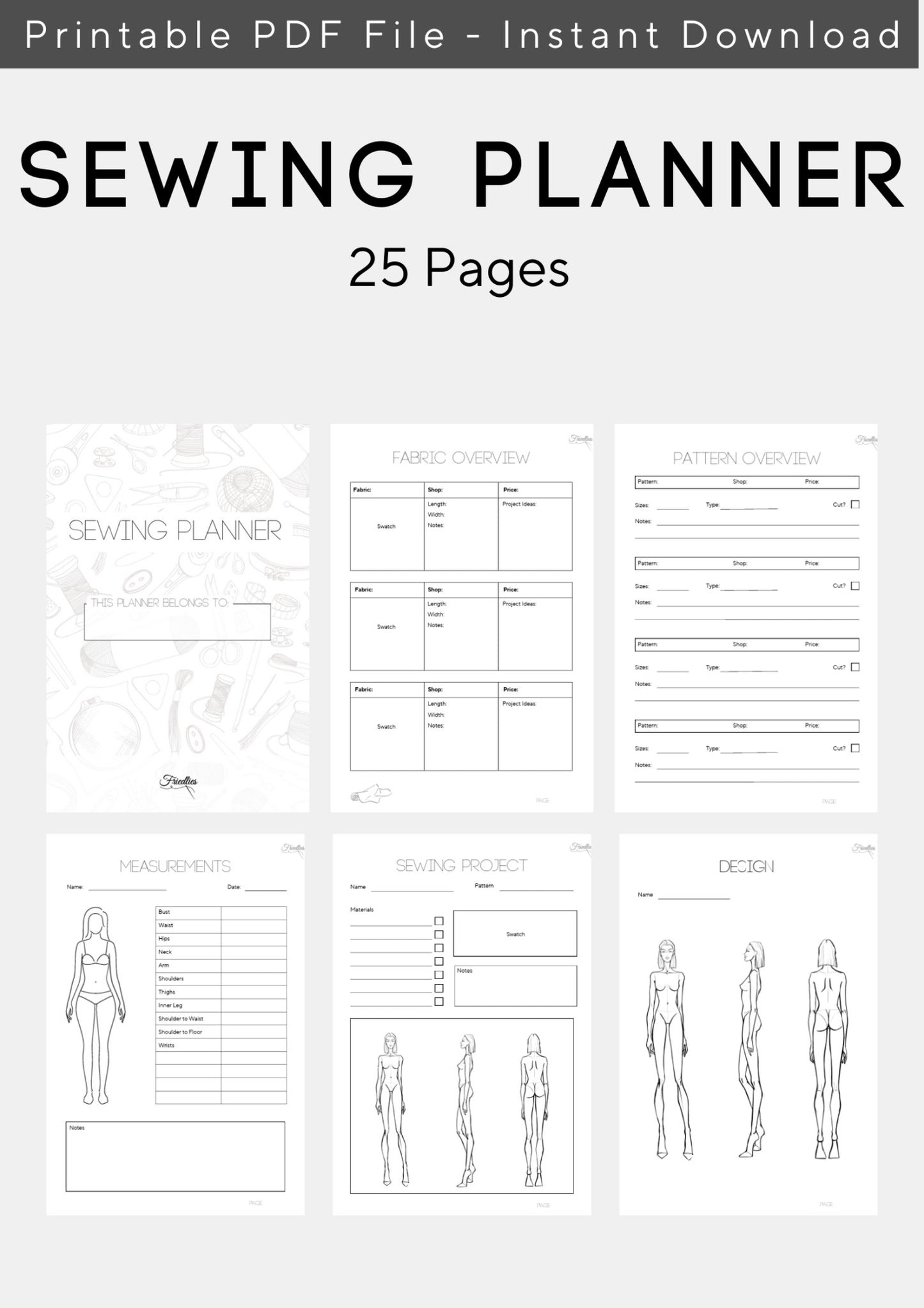 Printable Sewing Planner PDF — Organiser for Sewists & Students — Friedlies