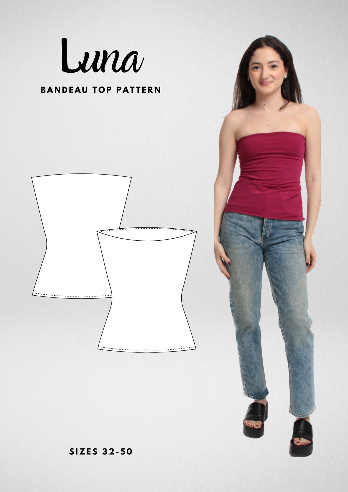 Strapless Tube Top PDF Sewing Pattern — Luna — Bandeau Style — Friedlies